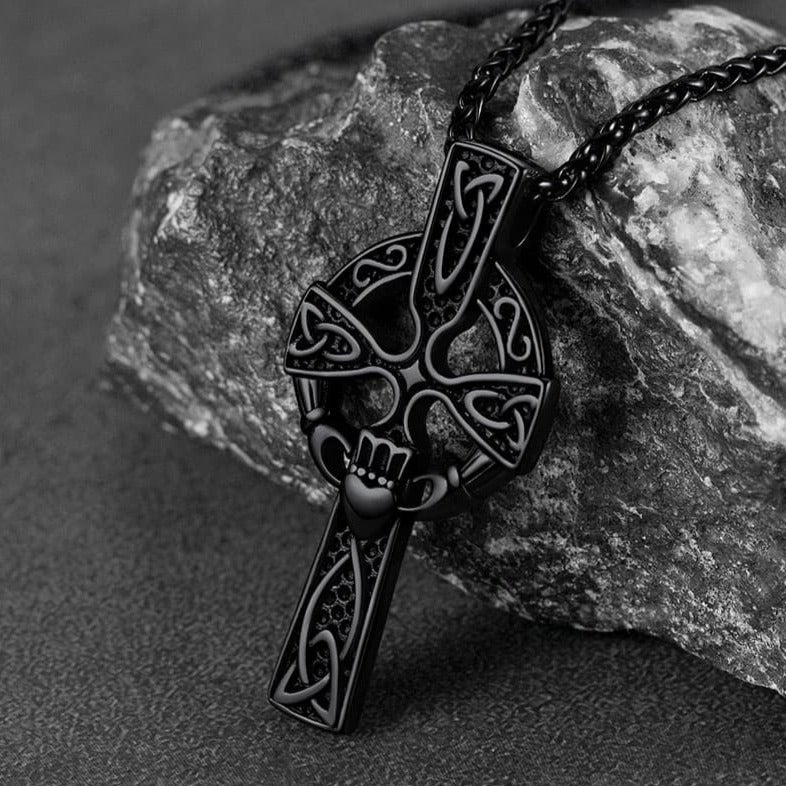 Irish Celtic Cross Necklace With Claddage for