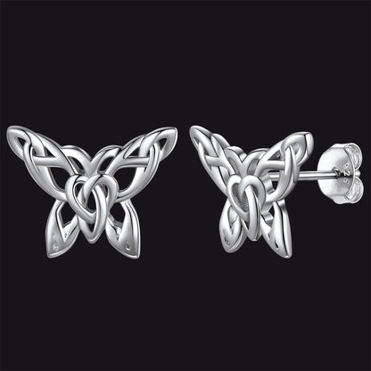 Silver Celtic Butterfly Stud Earrings for