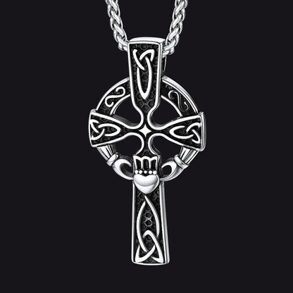 Irish Celtic Cross Necklace With Claddage for