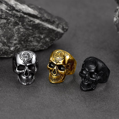 Gothic Skull Ring for With Viking Celtic Triquetra