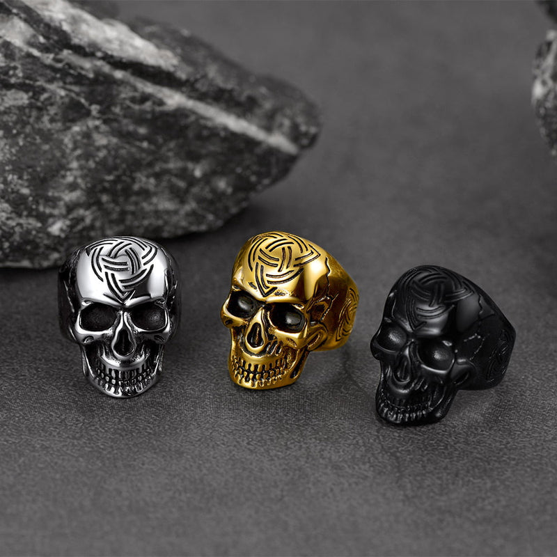 Gothic Skull Ring for With Viking Celtic Triquetra