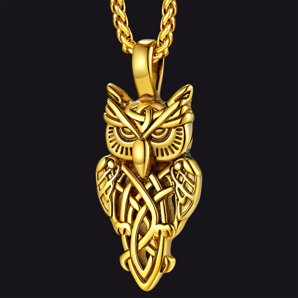 Celtic Owl Pendant Necklace Amulet Jewelry for