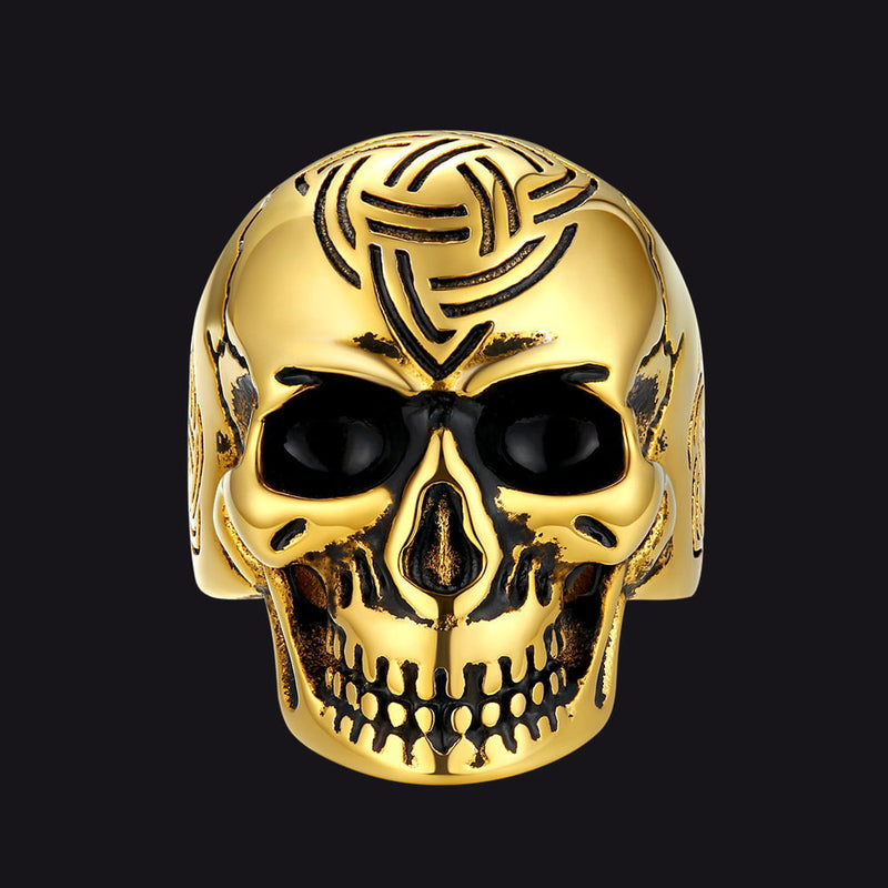Gothic Skull Ring for With Viking Celtic Triquetra