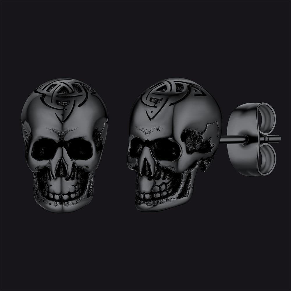 Celtic Triquetra Skull Stud Earrings for