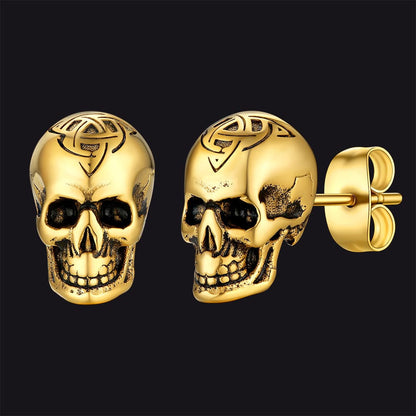 Celtic Triquetra Skull Stud Earrings for