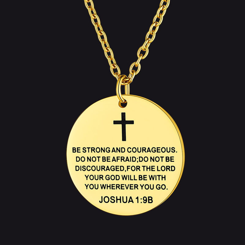 Christian Joshua 1:9 Cross Medal Necklace for