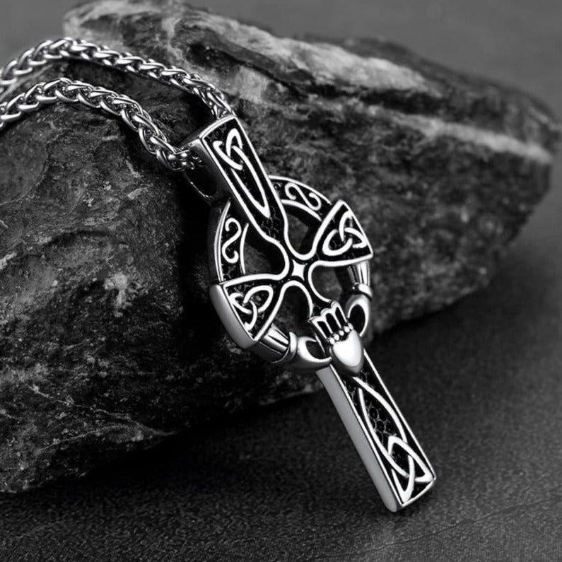Irish Celtic Cross Necklace With Claddage for