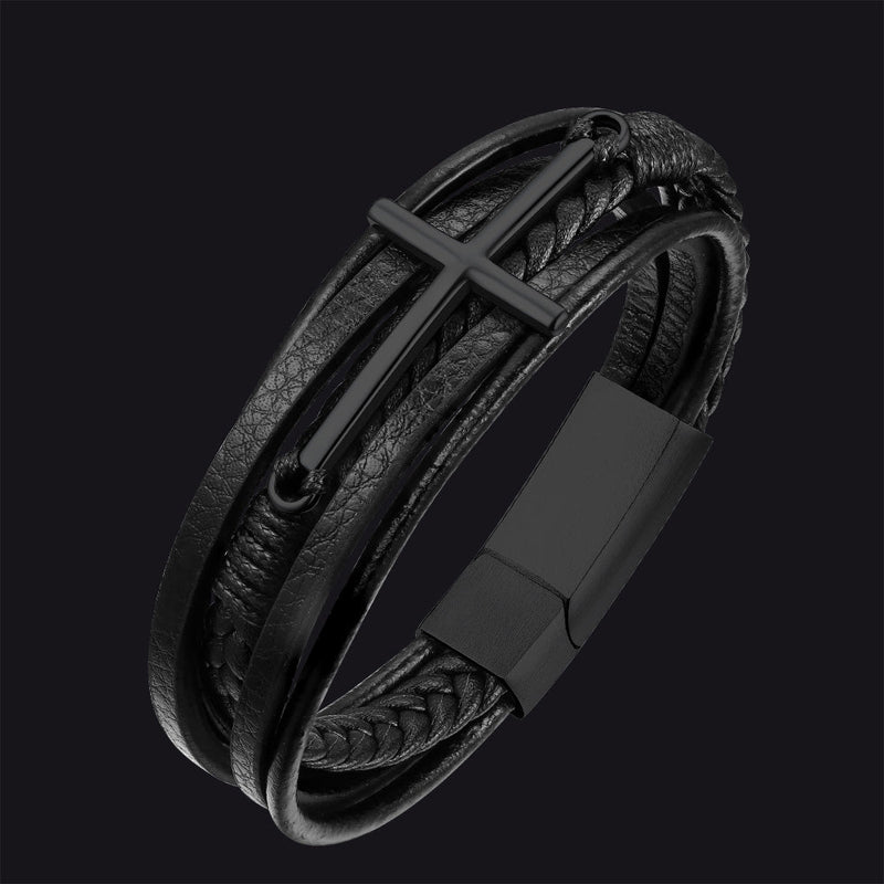 Christian Cross Braided Leather Bracelet Gift for