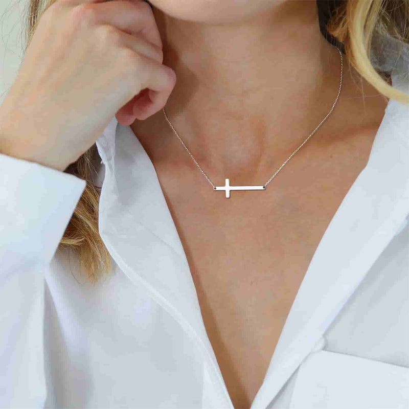 Sterling Silver Sideways Cross Necklace for /