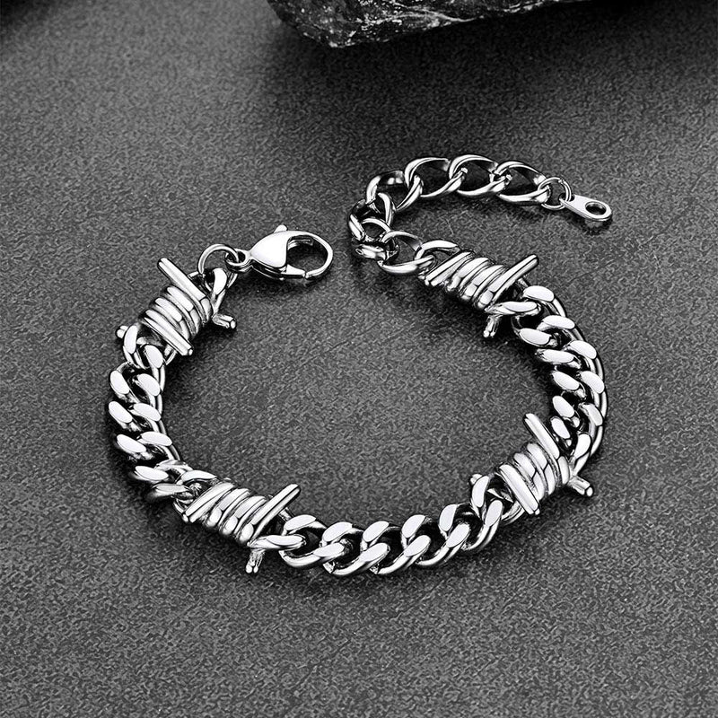 9mm Barbed Wire Cuban Chain & Bracelet Set for