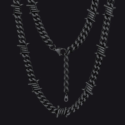 Barbed Wire Cuban Link Chain Choker Necklace for