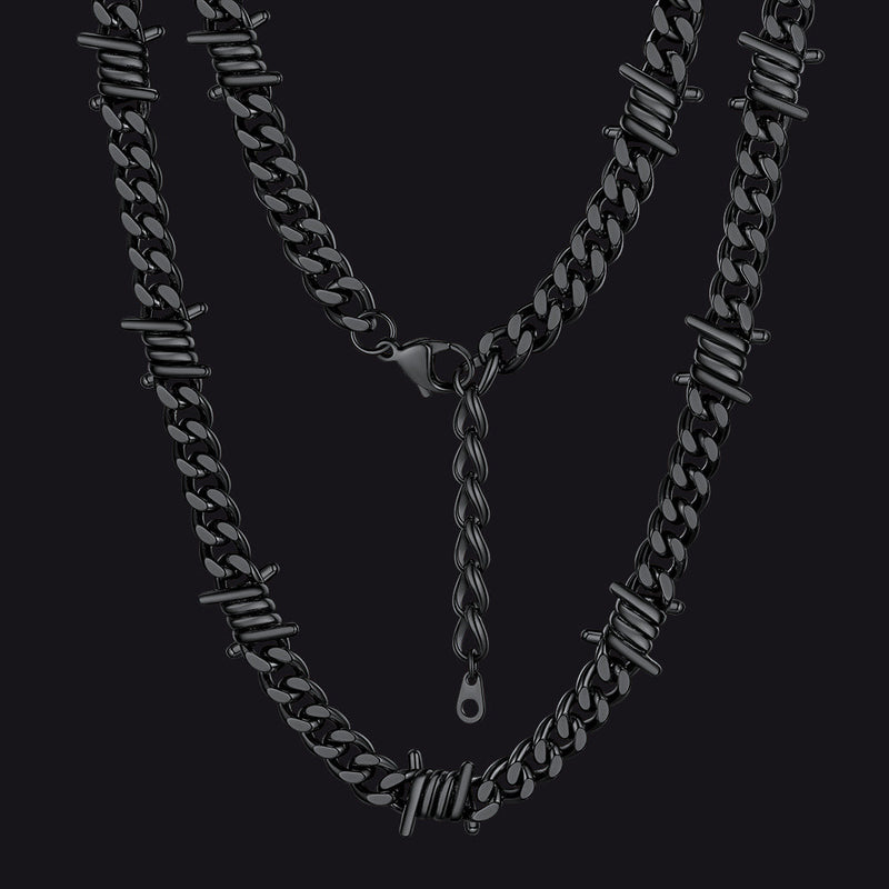 Barbed Wire Cuban Link Chain Choker Necklace for