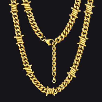 Barbed Wire Cuban Link Chain Choker Necklace for