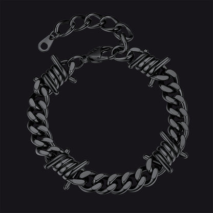 Barbed Wire Cuban Link Bracelet for in Stainless Steel