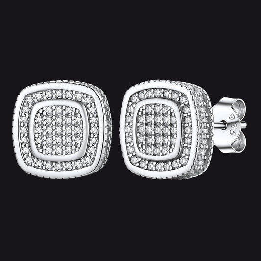 Sterling Silver Cushion Cut Diamond Stud Earrings for