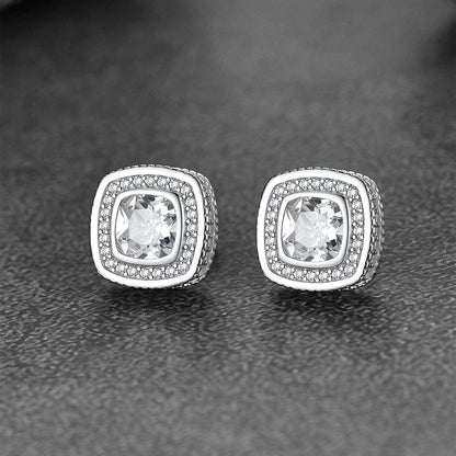 6mm Cushion Cut Diamond Halo Stud Earrings in Sterling Silver