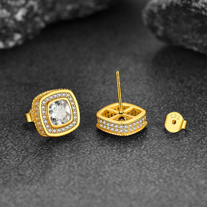 6mm Cushion Cut Diamond Halo Stud Earrings in Sterling Silver