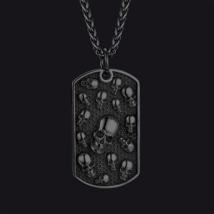 Engraved Multi Skull Dog Tag Necklace for