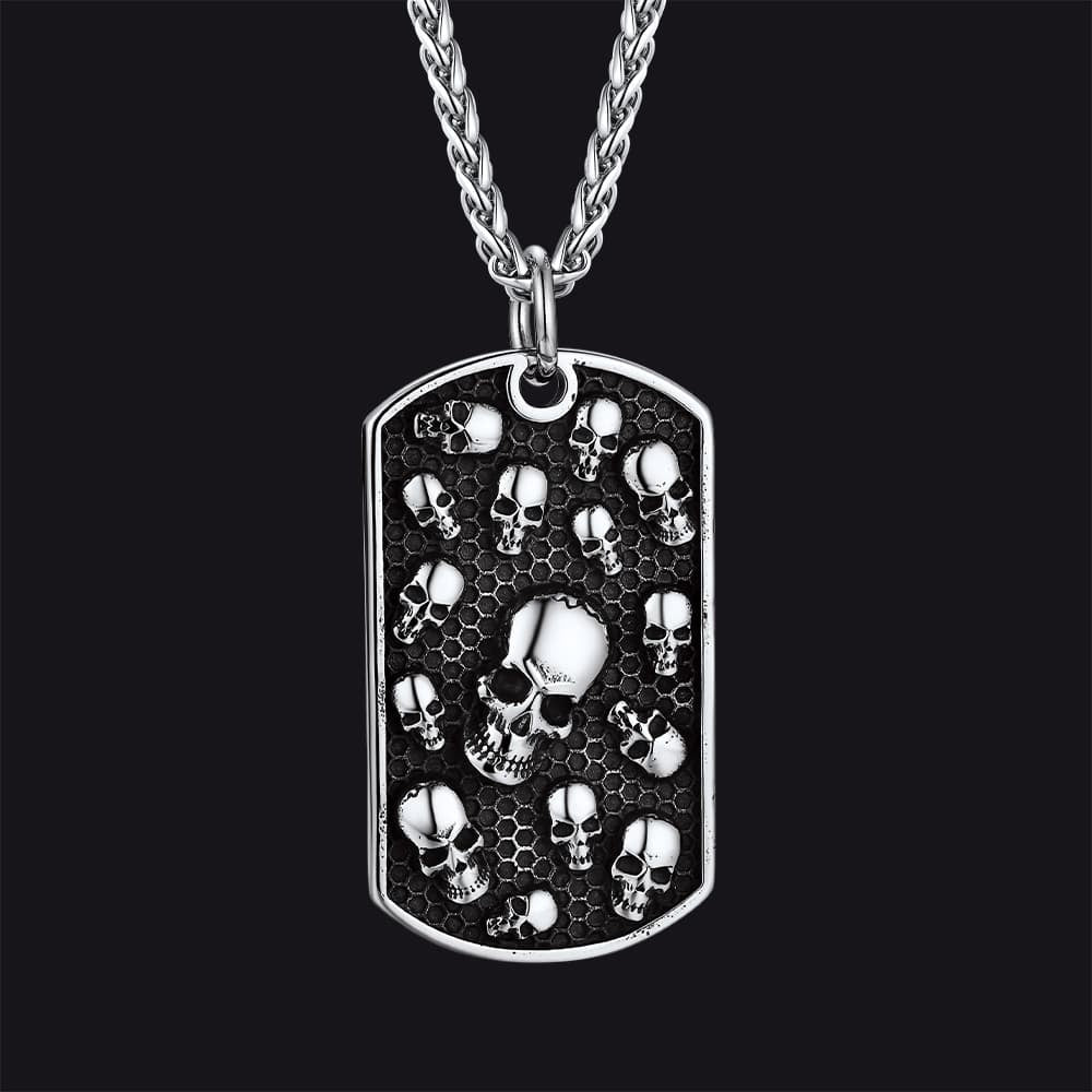 Engraved Multi Skull Dog Tag Necklace for