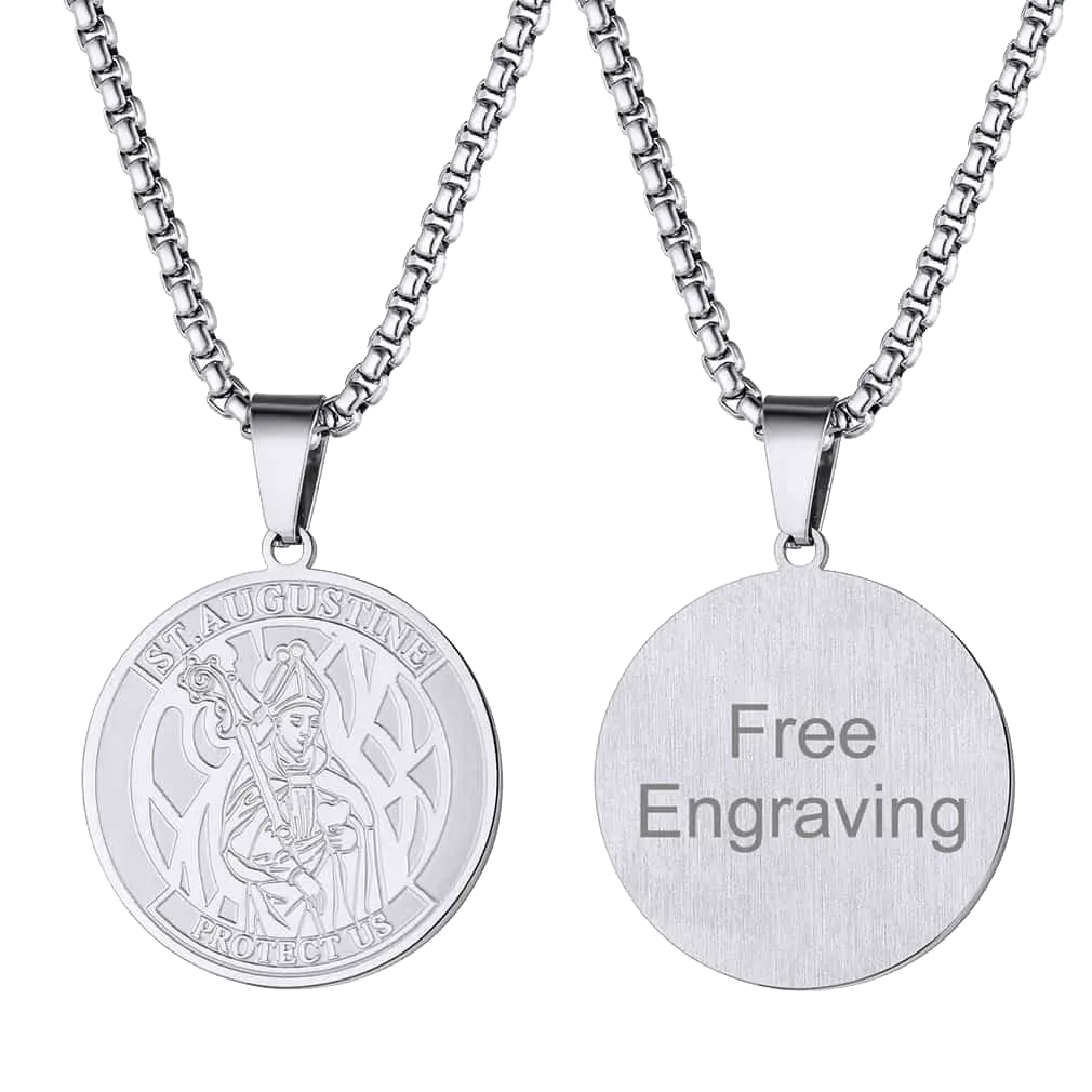 Engraved Saint Augustine Necklace Saint Medal Jewelry