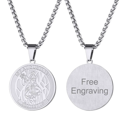 Engraved Saint Augustine Necklace Saint Medal Jewelry