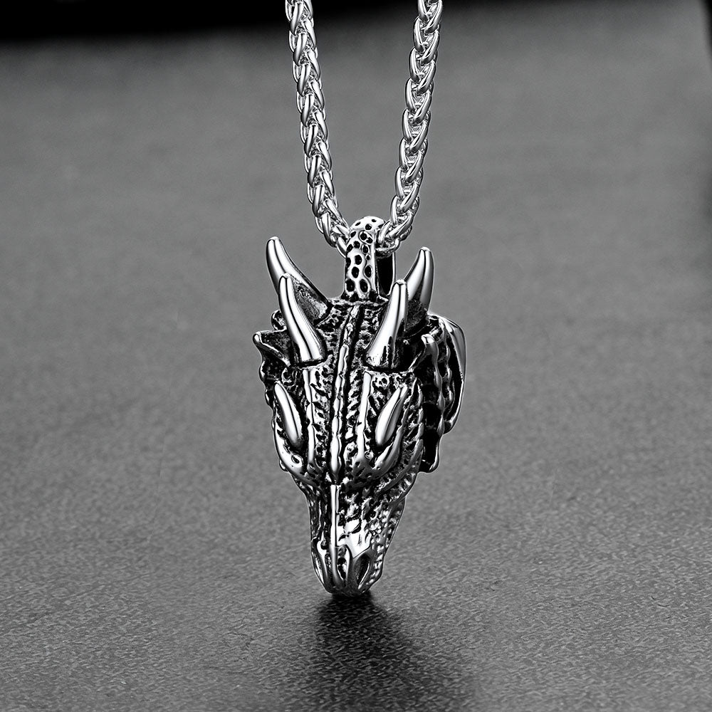 Punk Dragon Head Pendant Necklace for