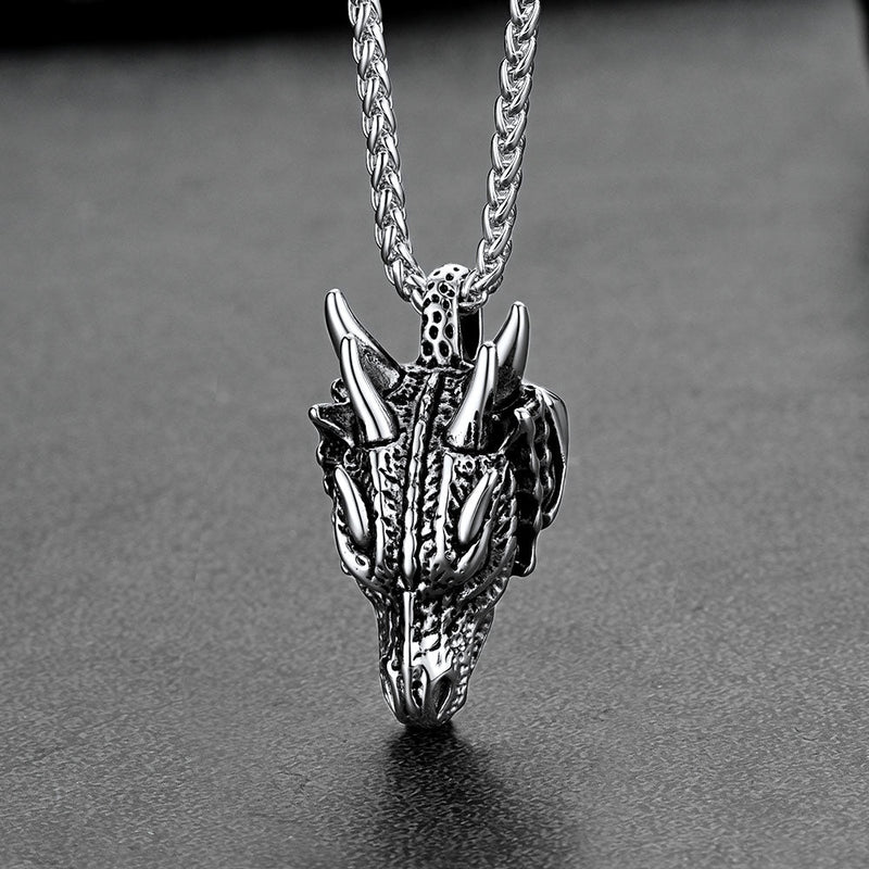 Punk Dragon Head Pendant Necklace for