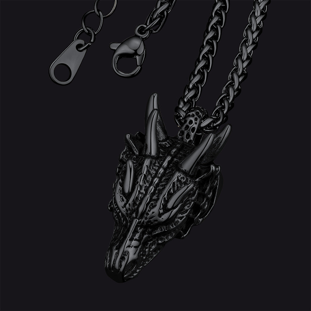 Punk Dragon Head Pendant Necklace for