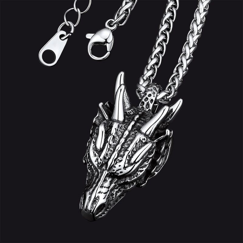 Punk Dragon Head Pendant Necklace for