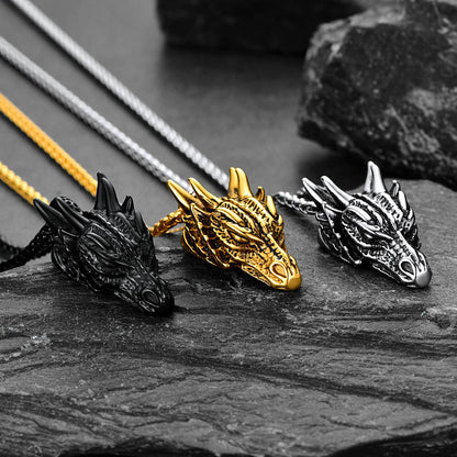 Punk Dragon Head Pendant Necklace for