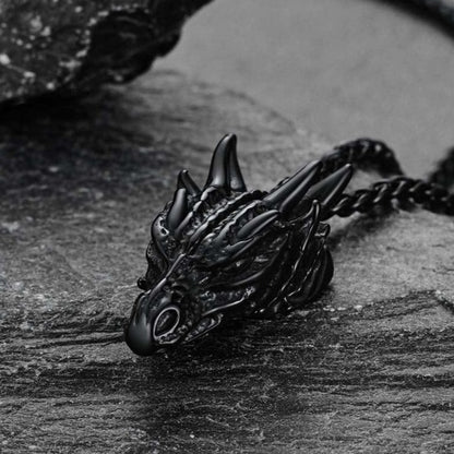 Punk Dragon Head Pendant Necklace for