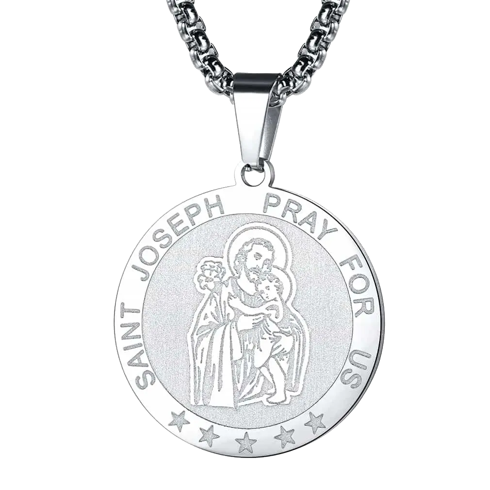 Flash Engraved Catholic Saint Joseph Pendant Necklace
