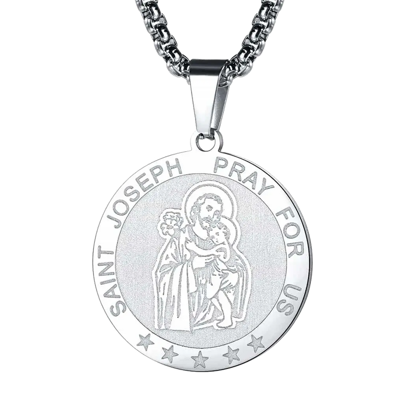 Flash Engraved Catholic Saint Joseph Pendant Necklace