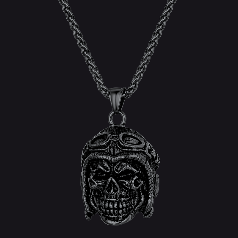 Flying Helmet Skull Antique Necklace for