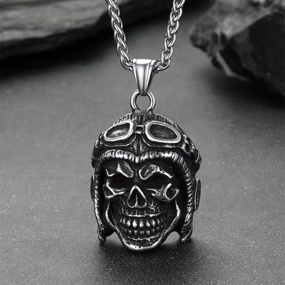 Flying Helmet Skull Antique Necklace for