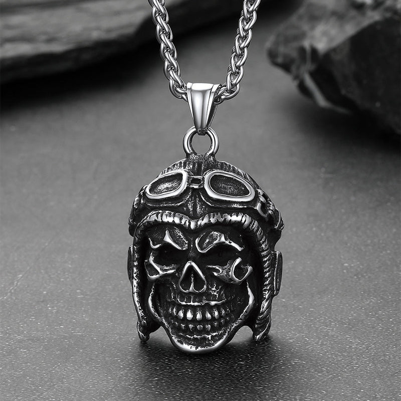 Flying Helmet Skull Antique Necklace for