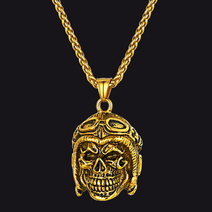 Flying Helmet Skull Antique Necklace for