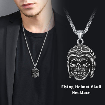 Flying Helmet Skull Antique Necklace for