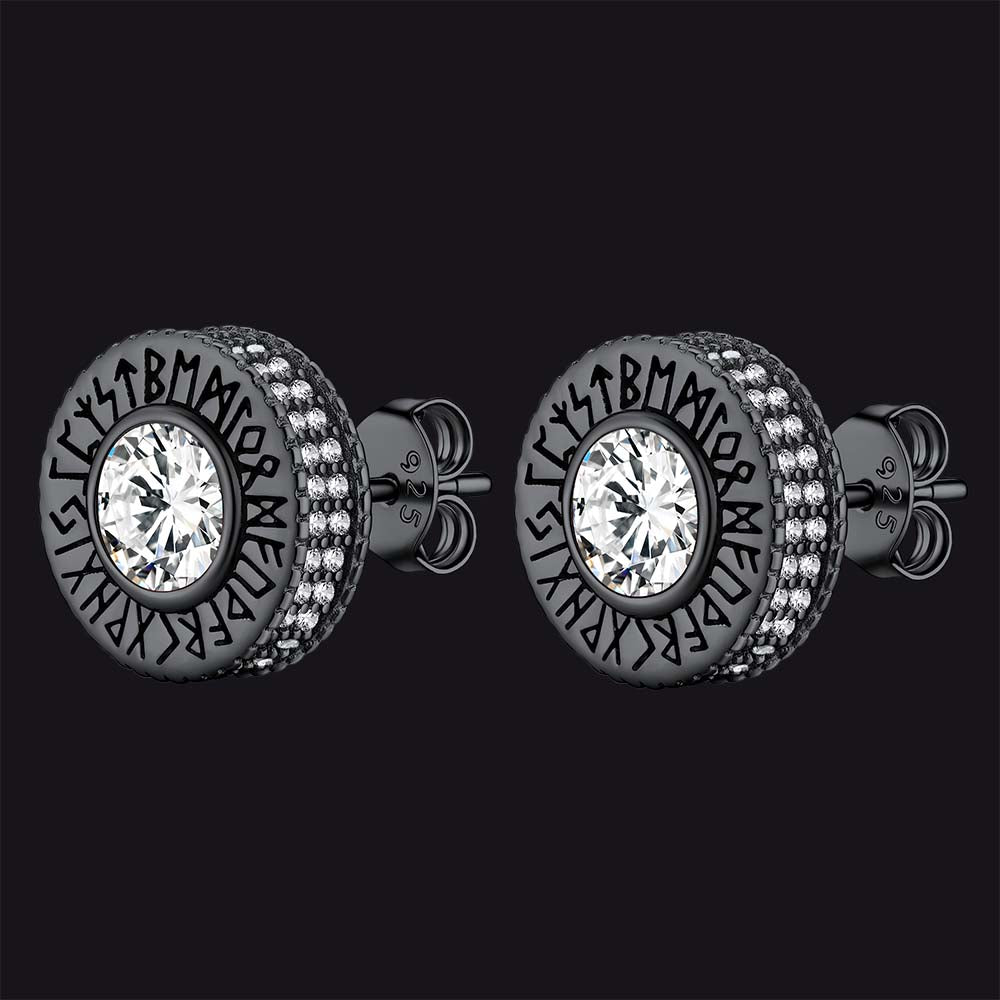 Sterling Silver Viking Runes Gemstone Stud Earrings for