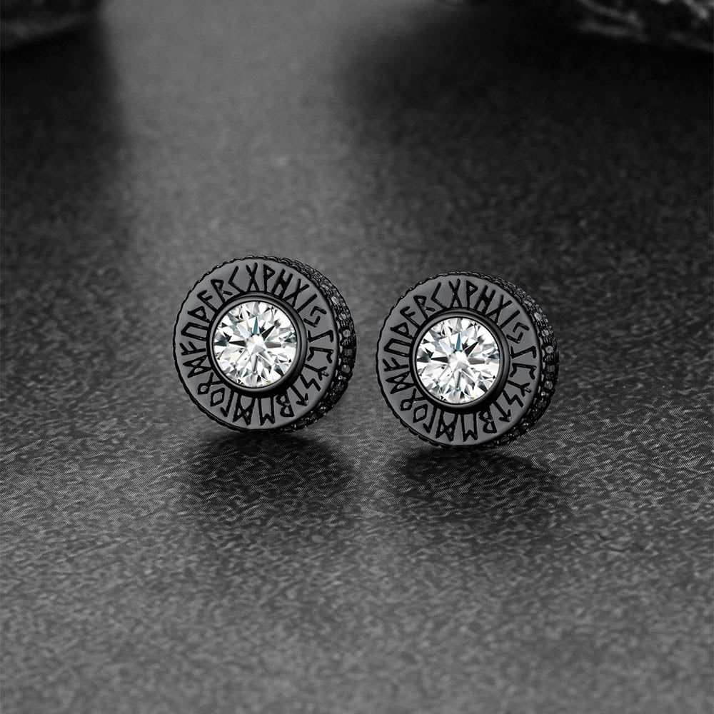 Sterling Silver Viking Runes Gemstone Stud Earrings for