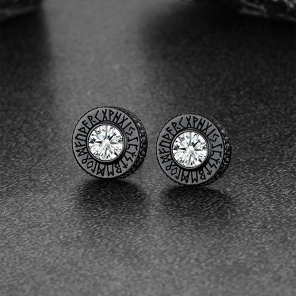 Sterling Silver Viking Runes Gemstone Stud Earrings for