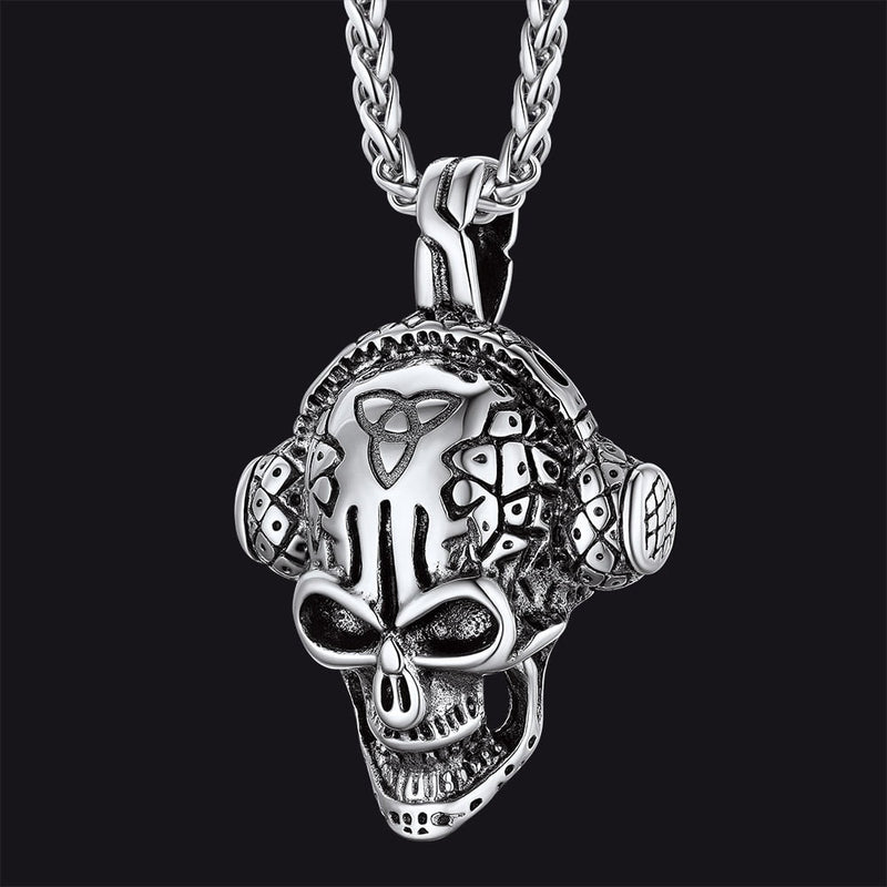 Gothic Earphone Skull Necklace Pendant for