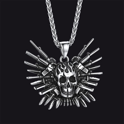 Punk Full Armed Skull Pendant Necklace for