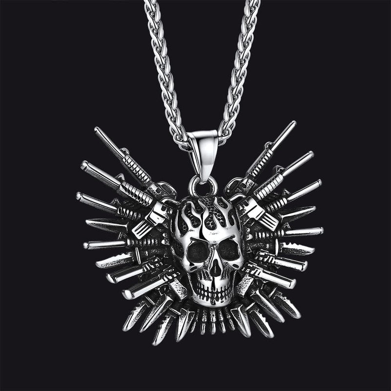 Punk Full Armed Skull Pendant Necklace for