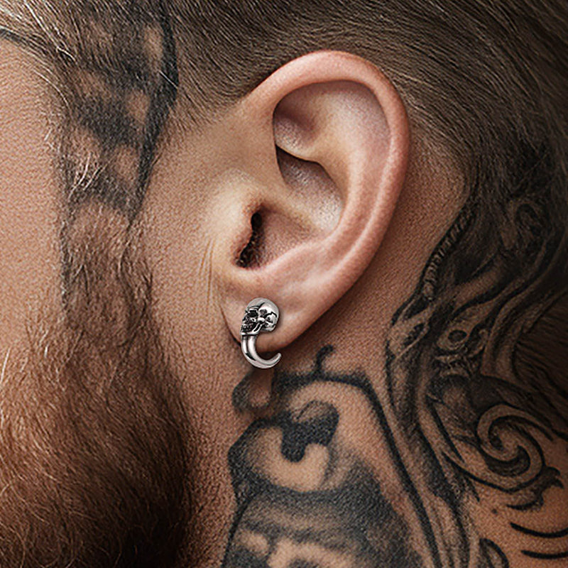 Gothic Skull Huggie Half-circle Stud Earrings Jewelry for