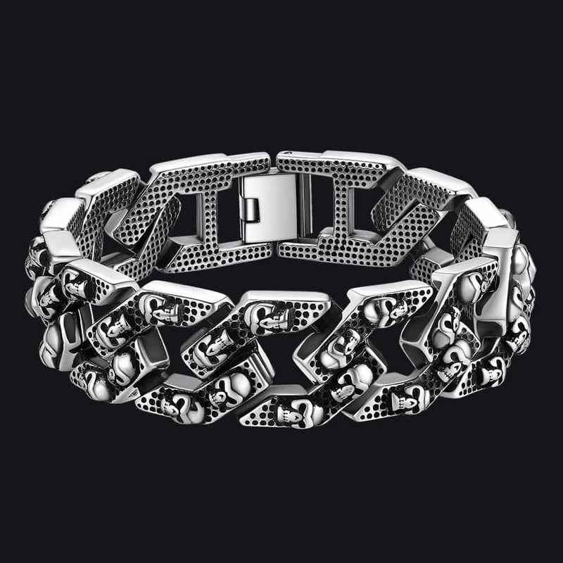 Gothic Chunky Skull Chain Bracelet Stainless Steel for