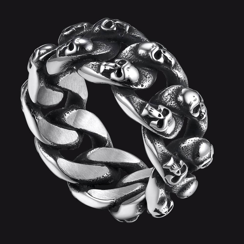Gothic Chunky Chain Skull Ring for 10mm