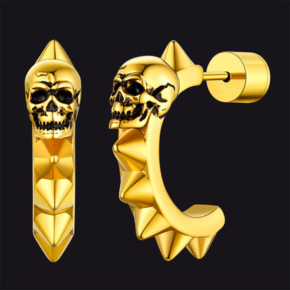Half-circle Skull Rivet Huggie Stud Earrings for