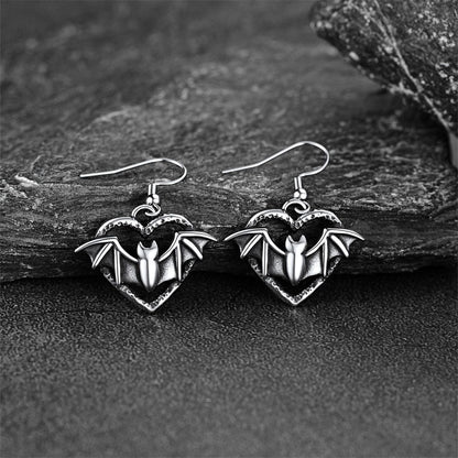 Gothic Bat Heart Dangle Earrings for Halloween Gift