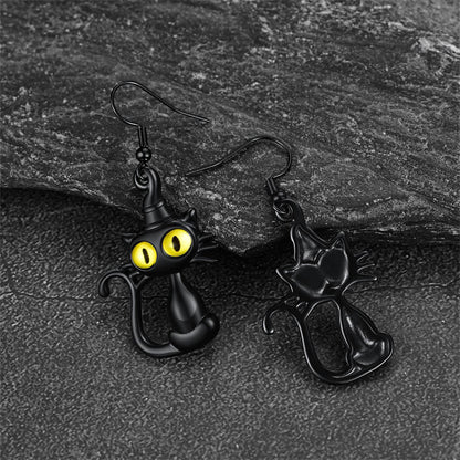 Black Cat Dangle Earrings for